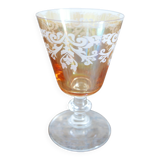 6 Orange-tinted engraved glass wine glasses