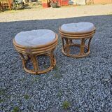 Pair of rattan poufs