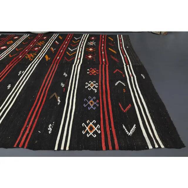 Vintage Turkish Oushak Handmade Wool Cotton Black Area Rug 257x390