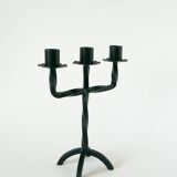 three-light wrought iron candlestick, Brutalist, 1970