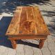 Medieval-inspired red oak coffee table with ironwork