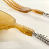 2 silver and horn salad servers
