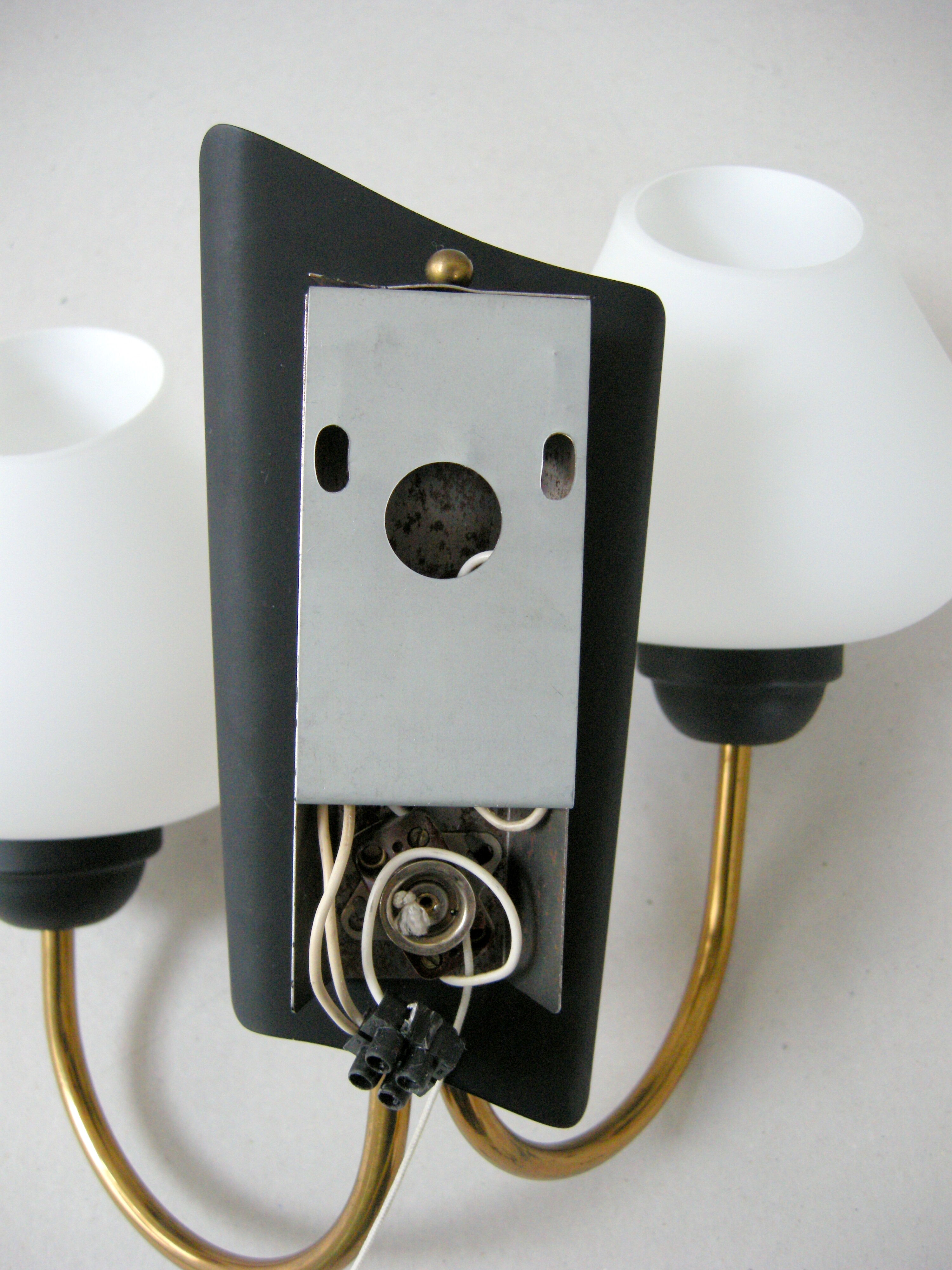 Vintage wall lamp 1950 brass, metal & glass
