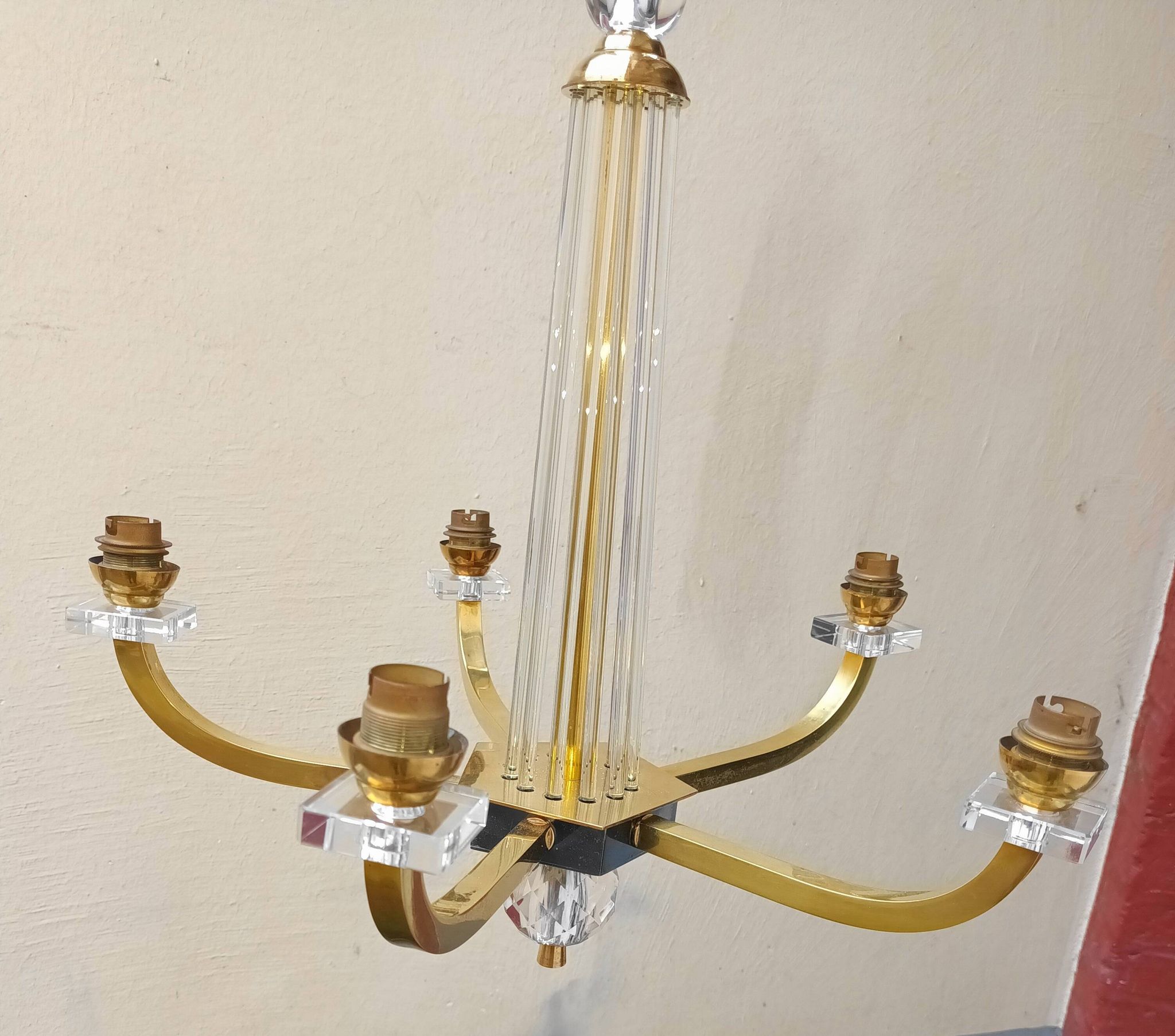 Lustre Art déco attribué à Jacques Adnet , années 50-60