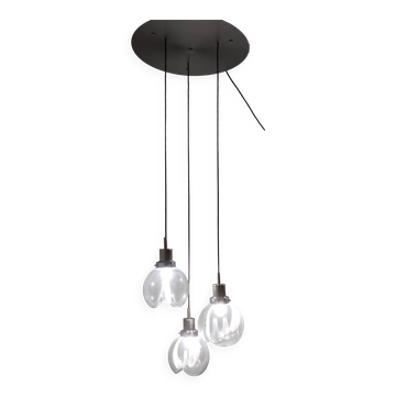 Suspension 3 lumières en verre de Murano et métal verni par Toni Zuccheri pour Venini