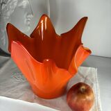 Murano orange handkerchief vase large 1970 Italy
