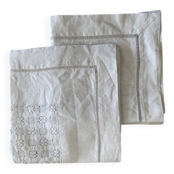 Set of 2 vintage serving tablecloths, hand-embroidered - 63x60 cm - Linen