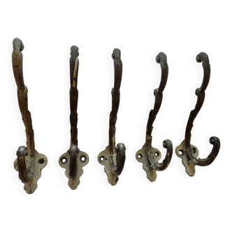 Set of 5 antique 19th century double coat hooks