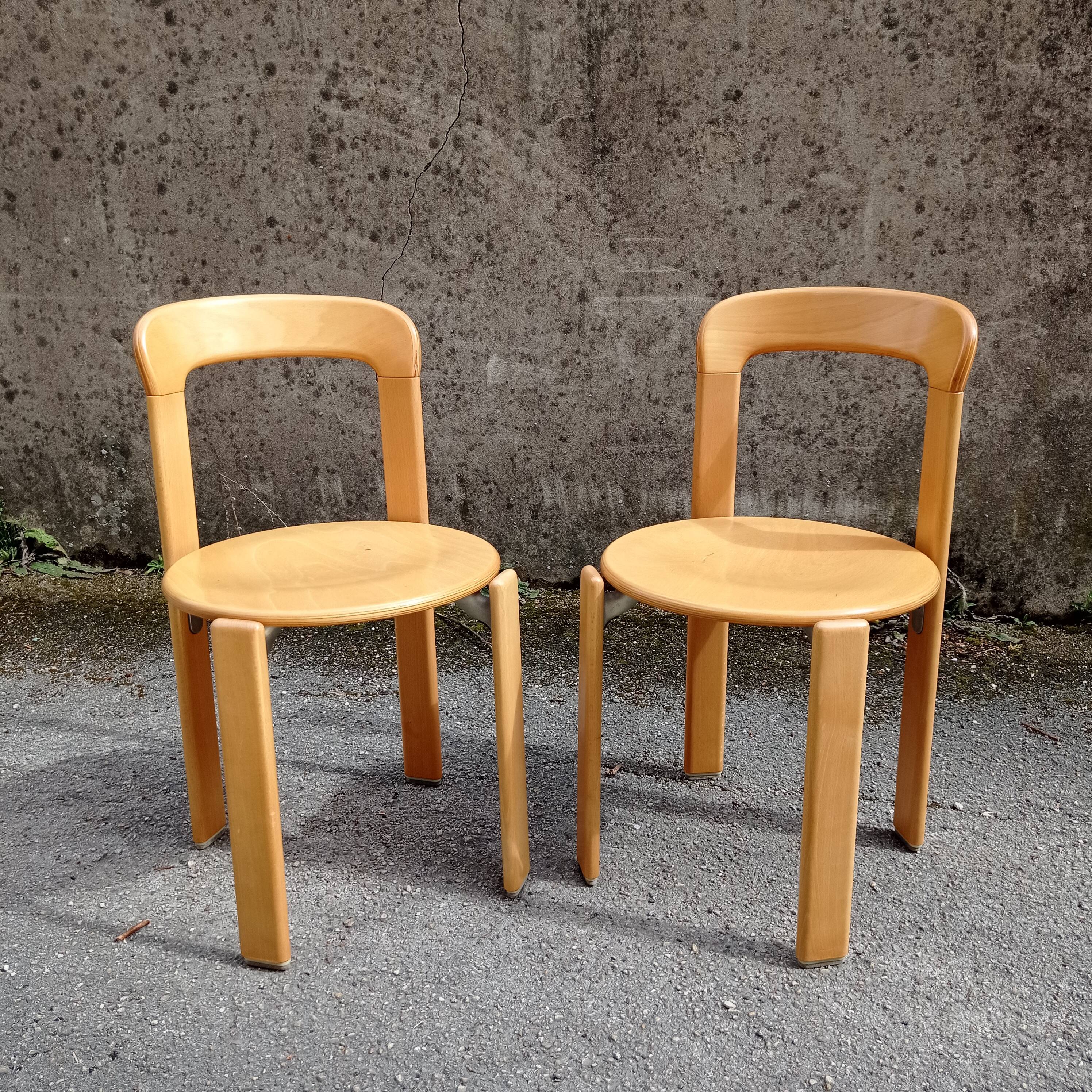 Pair of Bruno rey chairs in blond wood from the 80s