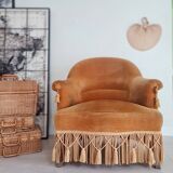 Golden yellow velvet toad armchair