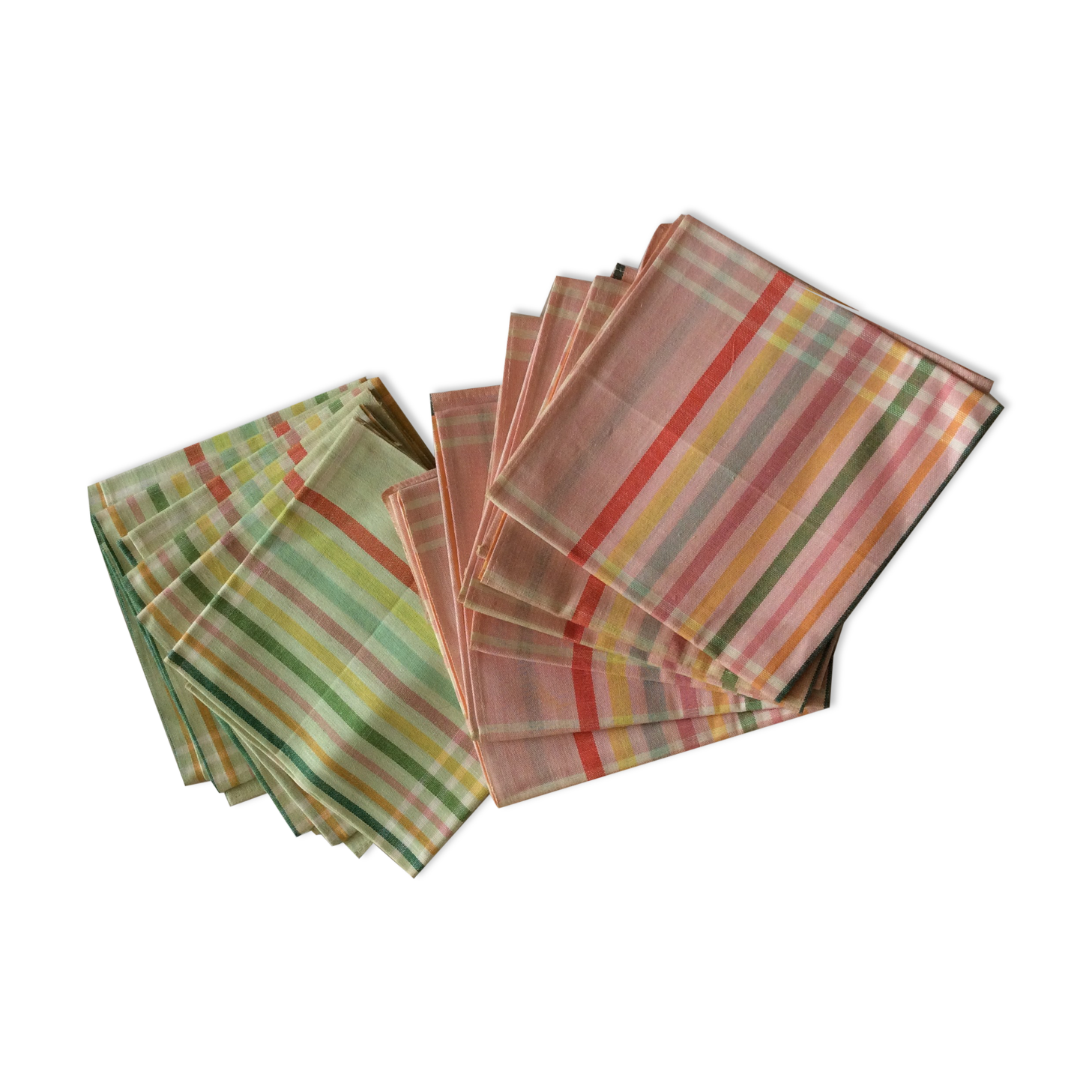 Set of 12 old napkins (6 pink + 6 green) - Big complexion - 50*50