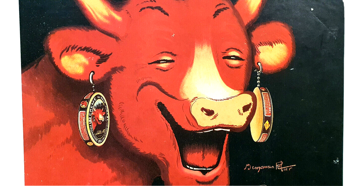 ancienne affiche 46x66 cartonné publicitaire vache qui rit benjamin rabier édition clouet