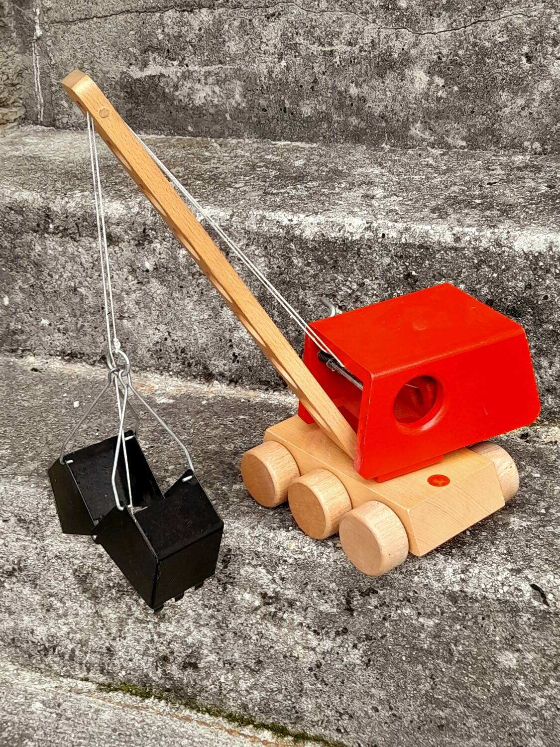 Wooden digger crane toy
