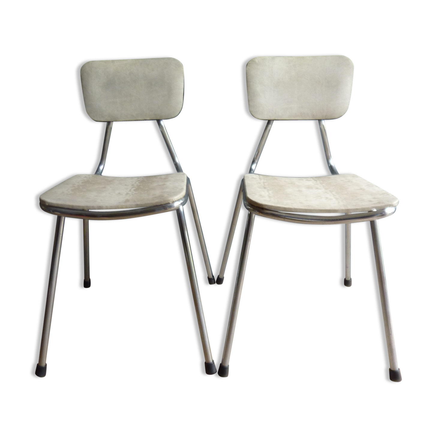 Paire de chaises de cuisine en chrome et skaï années 70