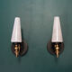 Pair of brass wall sconces tulips in white striated glass and black metal