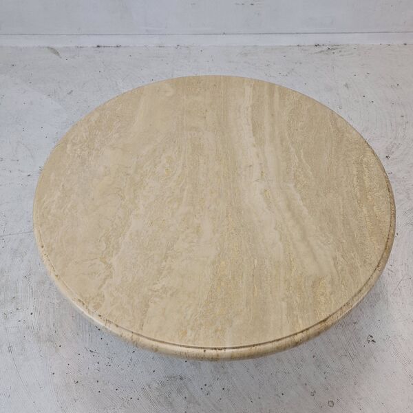 Table Basse ou d'Appoint Ronde Italienne en Travertin, 1980s