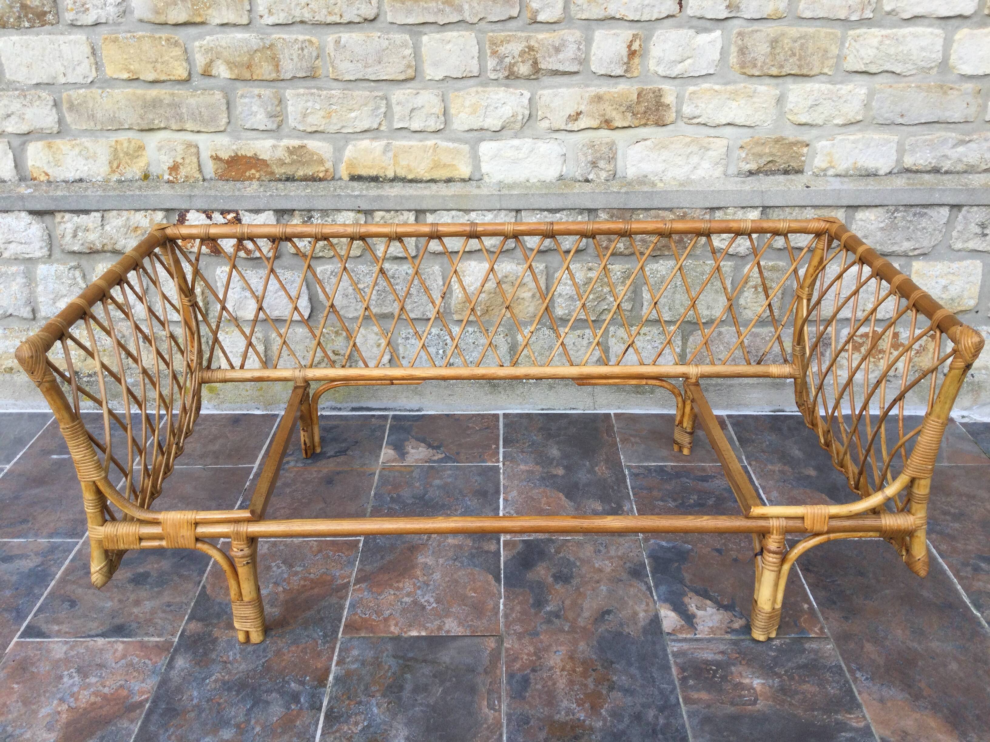 1950s rattan chaise longue sofa