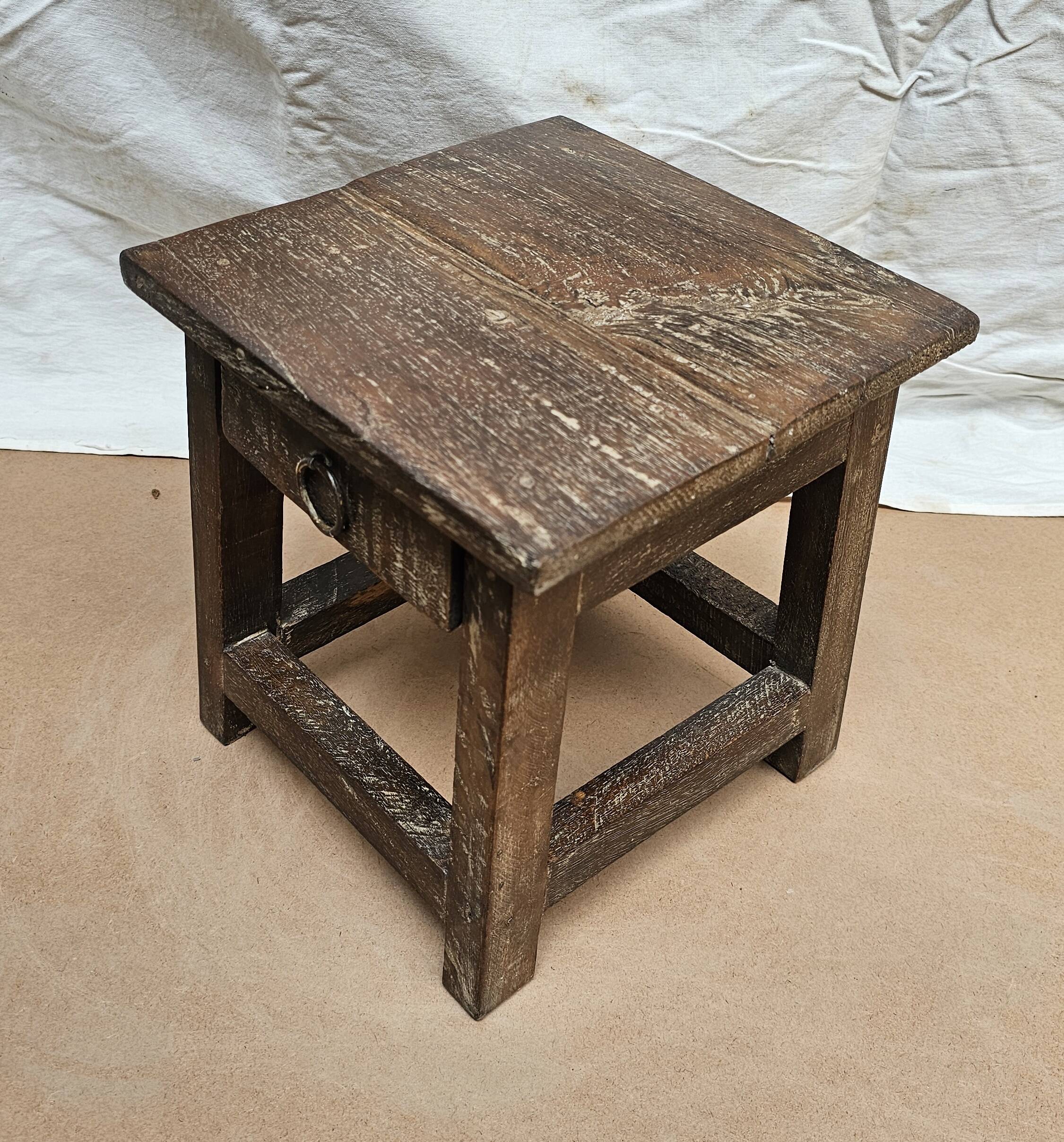 Small teak stool with 1 drawer