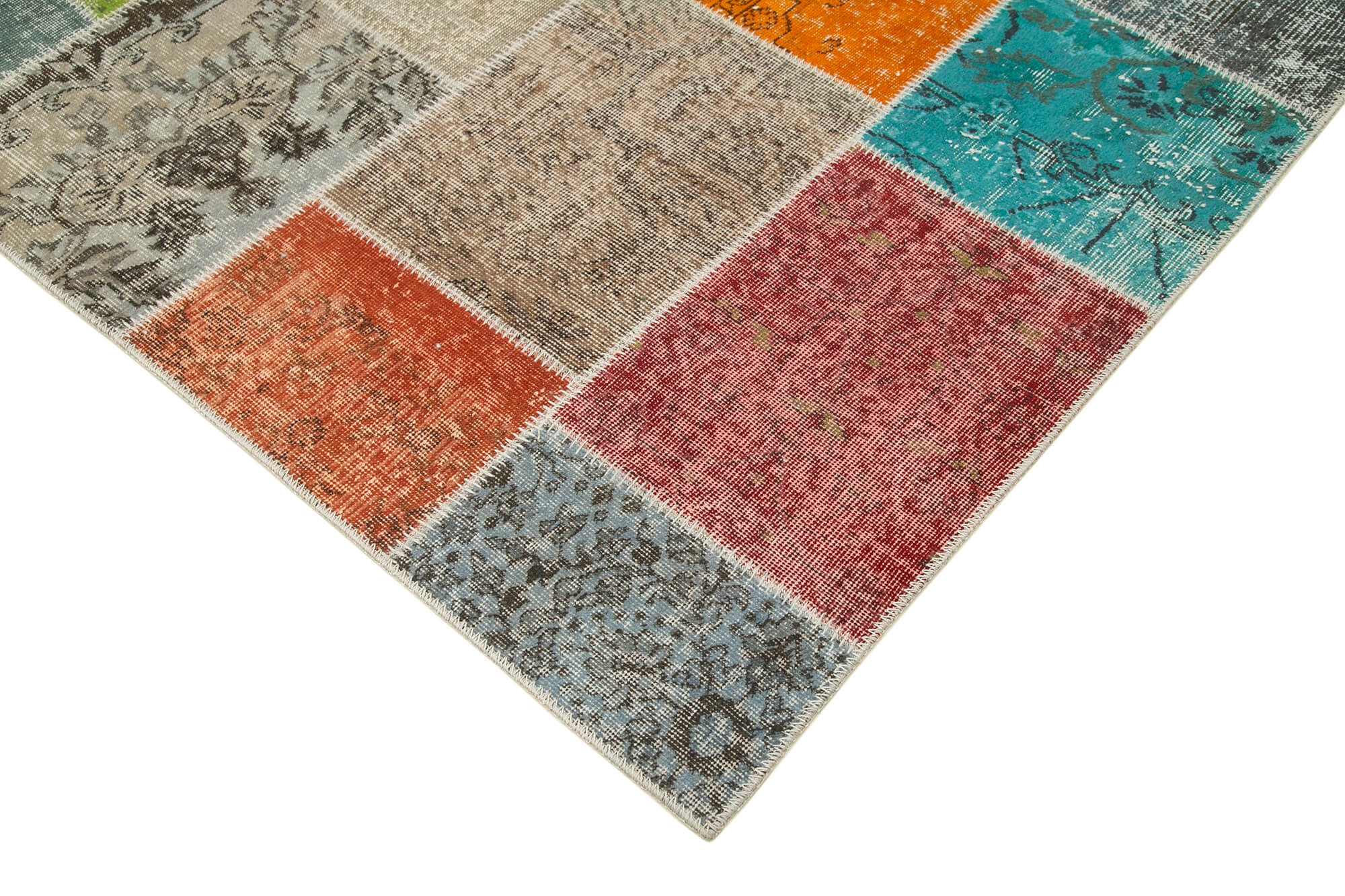 Hand-knotted oriental overdyed 206 cm x 299 cm multicolor patchwork rug