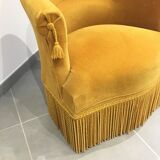 Pair of velvet fringed low chairs