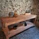 French antique work table in pitch pine – large workshop / draper's table, early 20th century