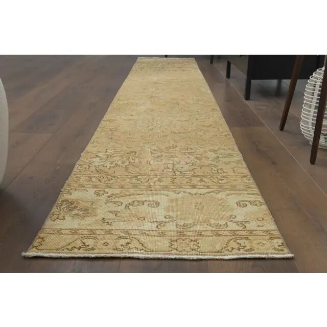 1970s Vintage Turkish Hand-Knotted Wool Cotton Orange Runner Rug 60x388