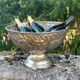 Large silver plated champagne cooler bowl on pedestal with grape