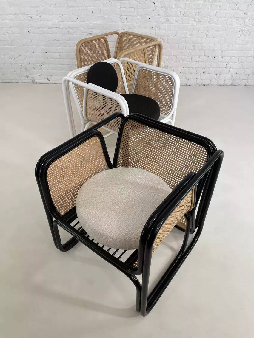Cubic armchair in black rattan and canework