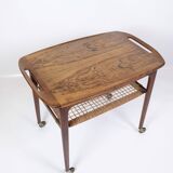 Serving Trolley Made In Rosewood With Wicker Shelf By Johannes Andersen For CFC Silkeborg From 1950s