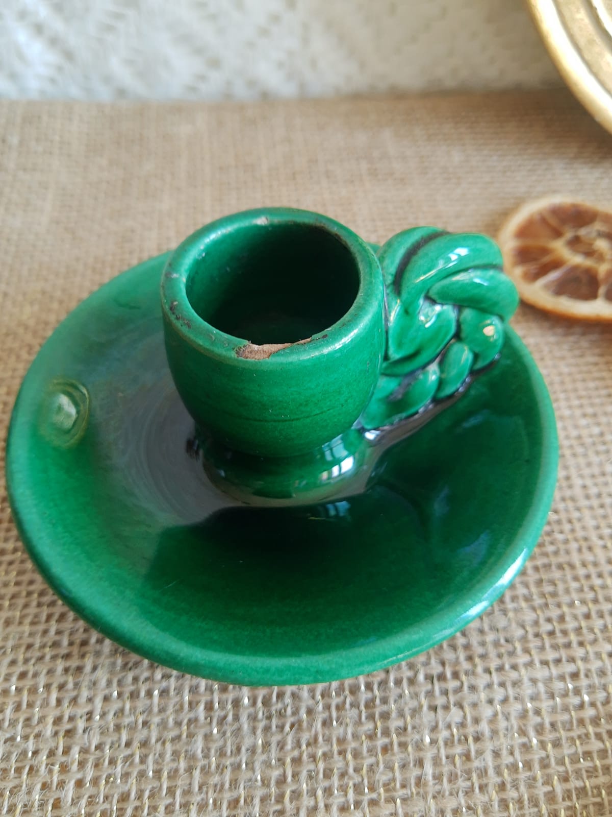 Vallauris hand candle holder green - vintage