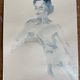 Painting signed monochrome blue black watercolor “seated woman”