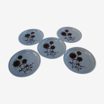 Set of 5 plates in Sarreguemines sandstone pattern Chardons