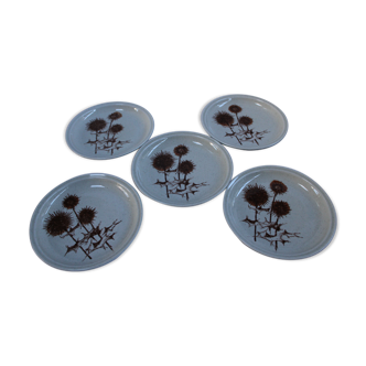 Set of 5 plates in Sarreguemines sandstone pattern Chardons