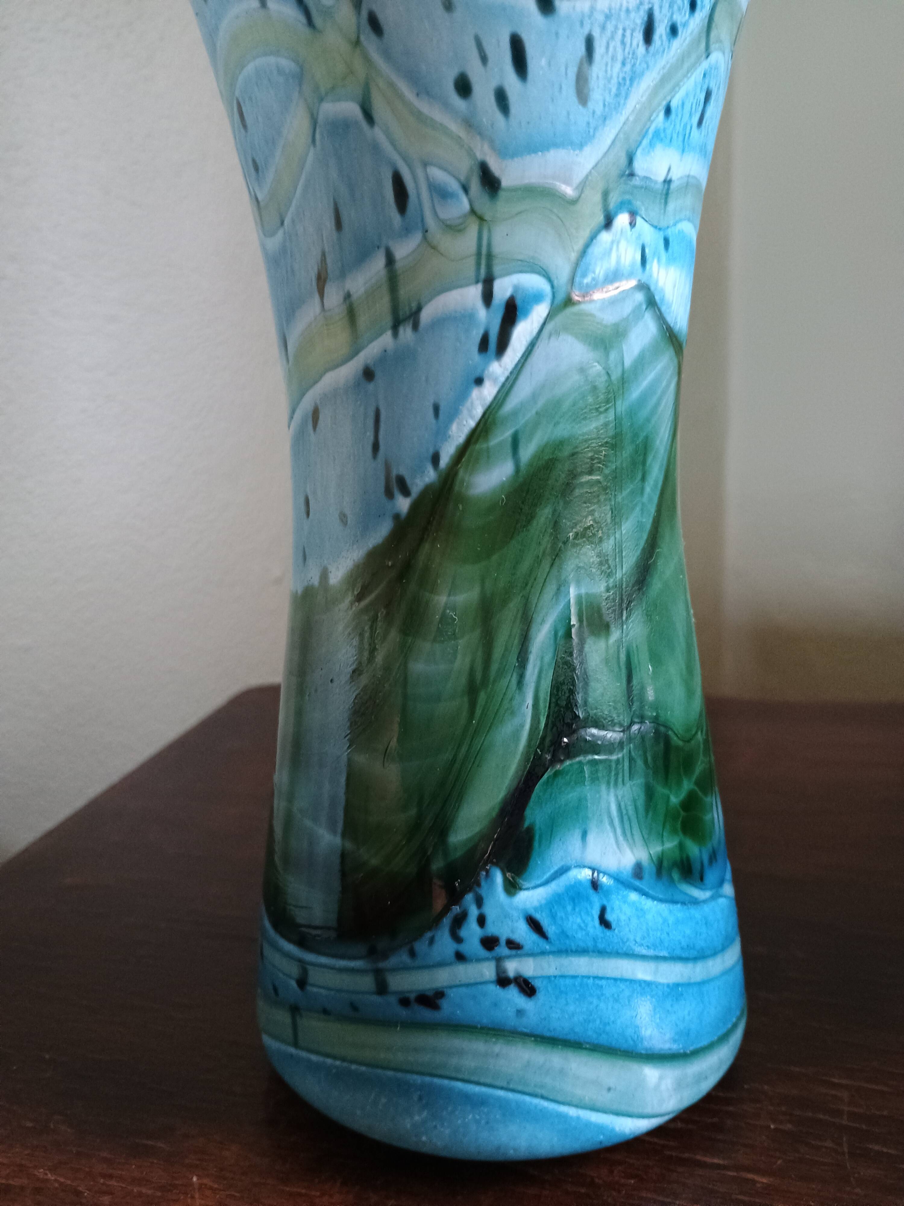 GOZO Malta - Vintage vase model "Algues" - blue & green glass