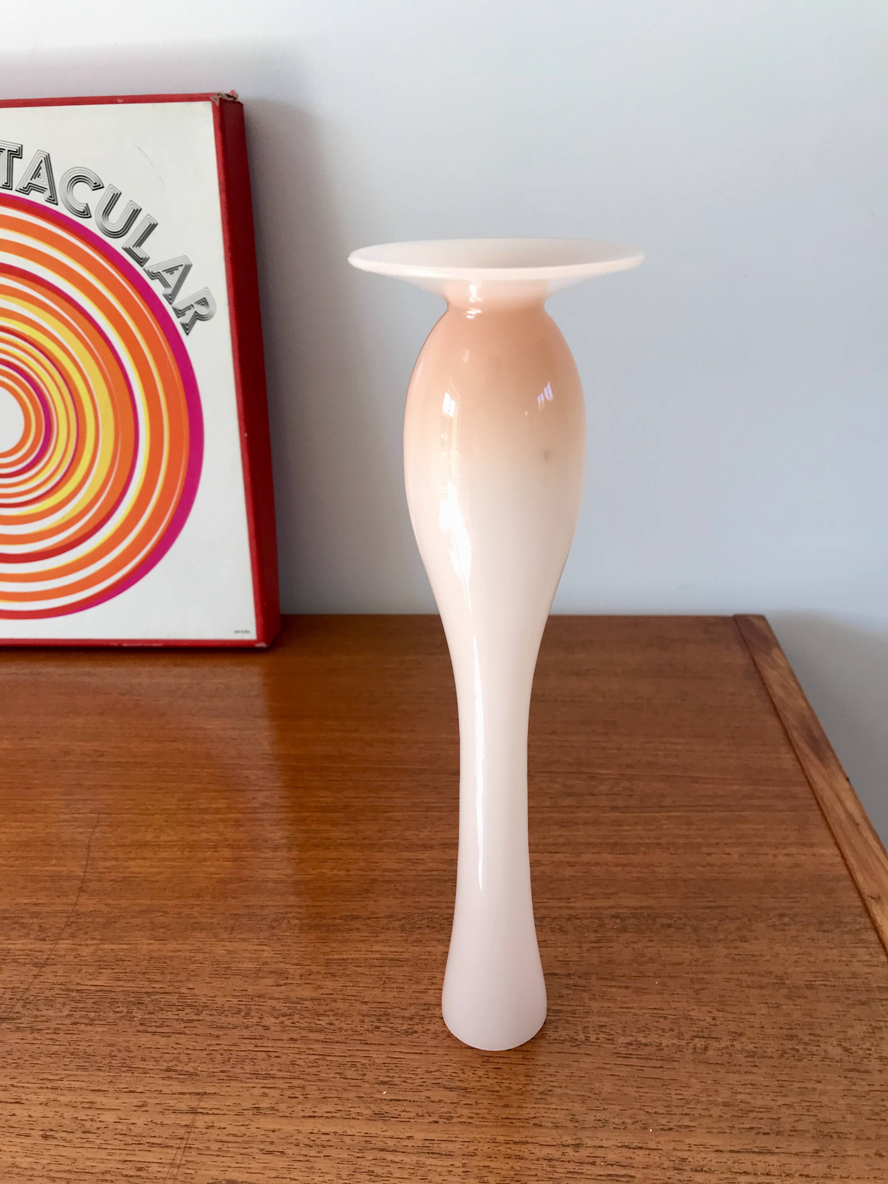 Slender pale pink opaline vase from the 50s and 60s