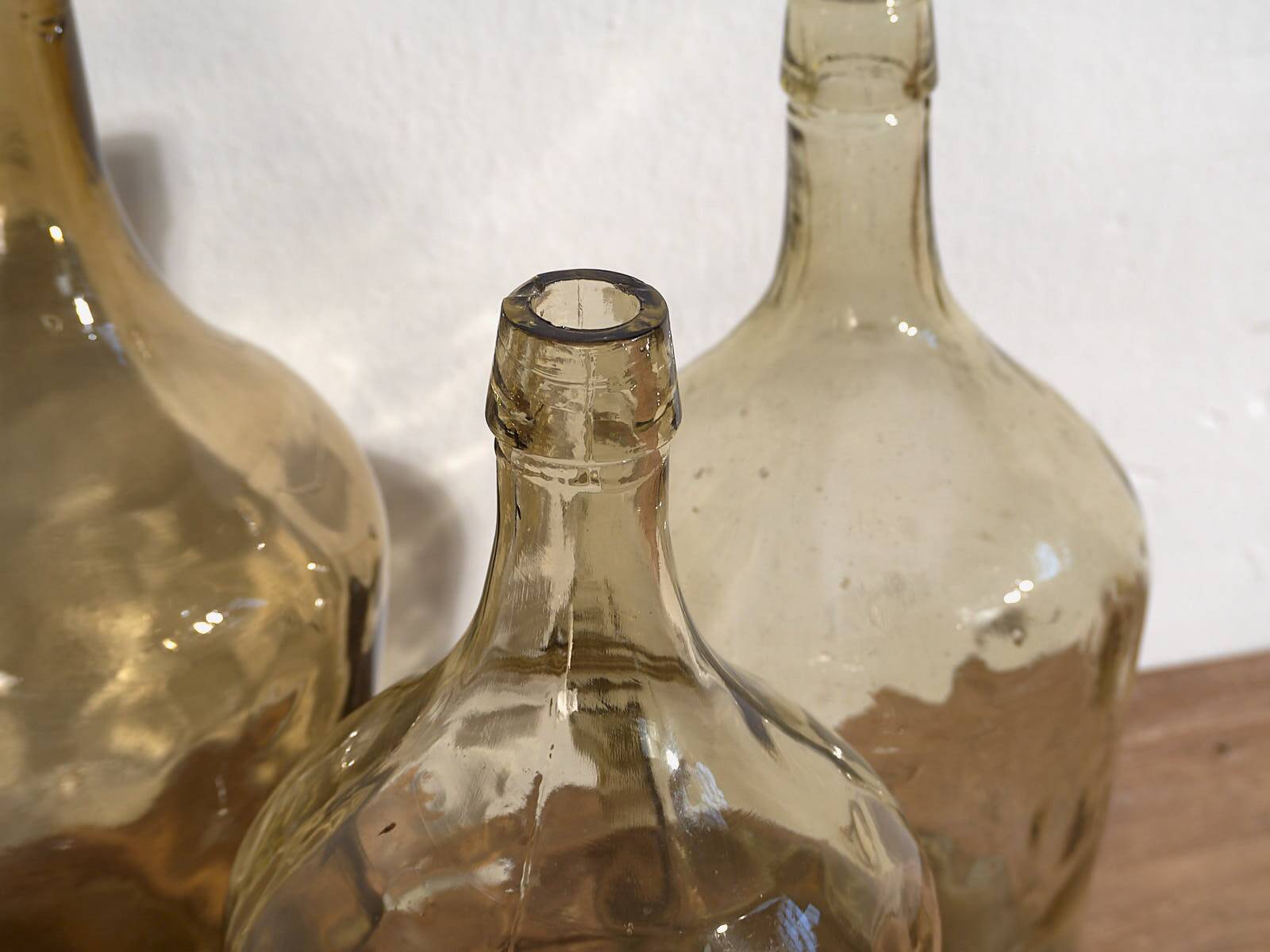 Antique brown demijohns (circa 1920). 3-piece set #13