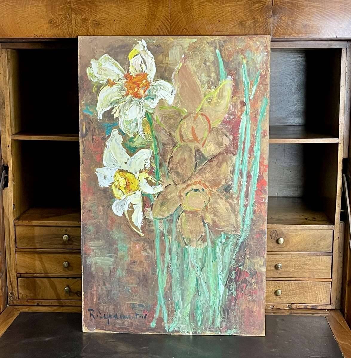 Oil on panel signed Robert Leparmentier (1895-1975) Bouquet of flowers