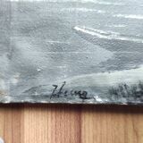 Suite of 3 paintings on an Asian theme in black and white signed