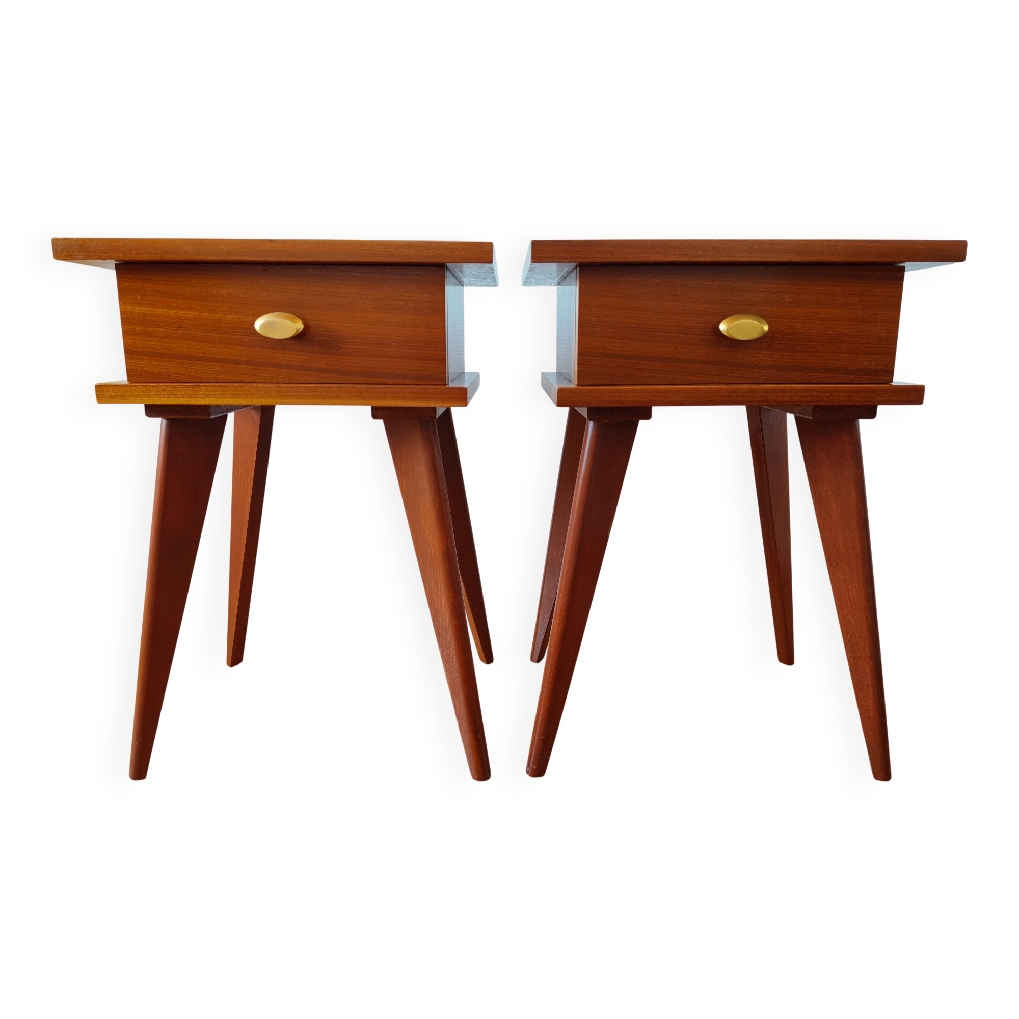 Paire de tables de chevet vintage Mid-century pieds compas