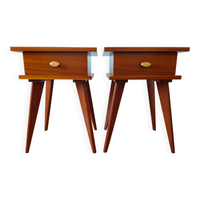 Paire de tables de chevet vintage Mid-century pieds compas