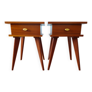 Pair of vintage Mid-century bedside tables with tapered legs.
