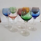 8 coloured Murano wine glasses from the 1950s