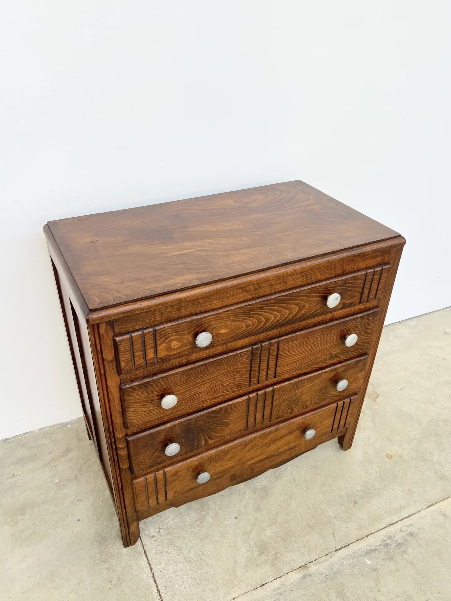 Small chest of drawers with 4 drawers — solid wood, Art Deco patterns, France 1950s