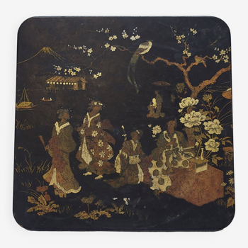 Ancien dessous de plat en carton bouilli décor japonisant napoléon iii 3