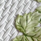 French Barbotine Majolica Serving Platter with Vine Leaf and Basket Weave Motif