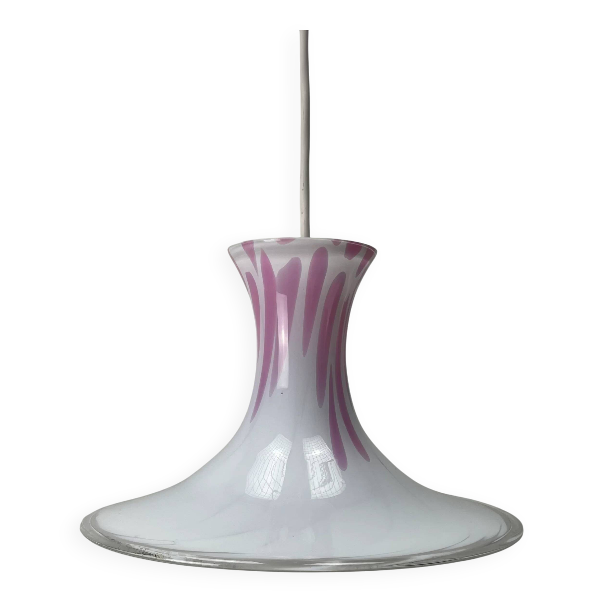 Suspension Mandarin blanche et rose par Michael Bang pour Holmegaard 1980