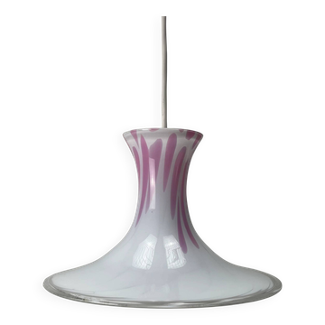 White and pink suspension lamp by Michael Bang for Holmegaard 1980