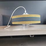 Suspension vintage globe en verre moulé et abat-jour