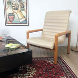 80s cream leather armchair Flàttoto