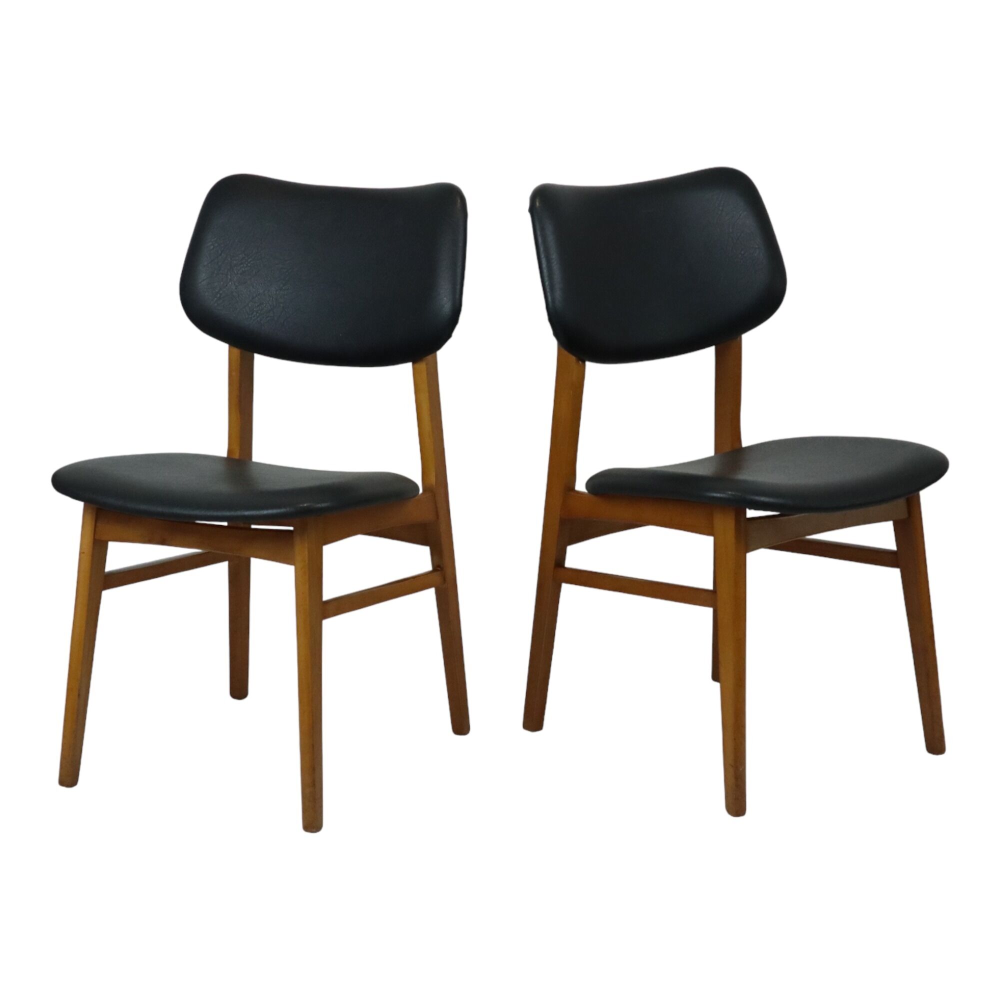 Vintage Design Chairs Beech Wood Black Skai Leather East Germany Möbel 1960